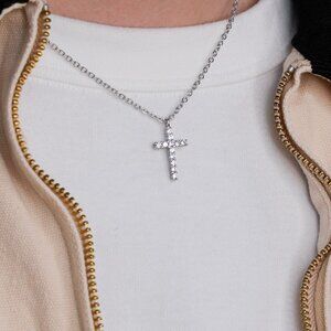 Silver Crystal Cross Pendant Necklace